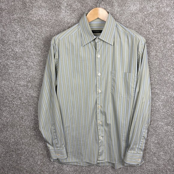 Ermenegildo Zegna Dress Shirt Mens Large Green Striped Button‎ Up Long Sleeve - Picture 3 of 7